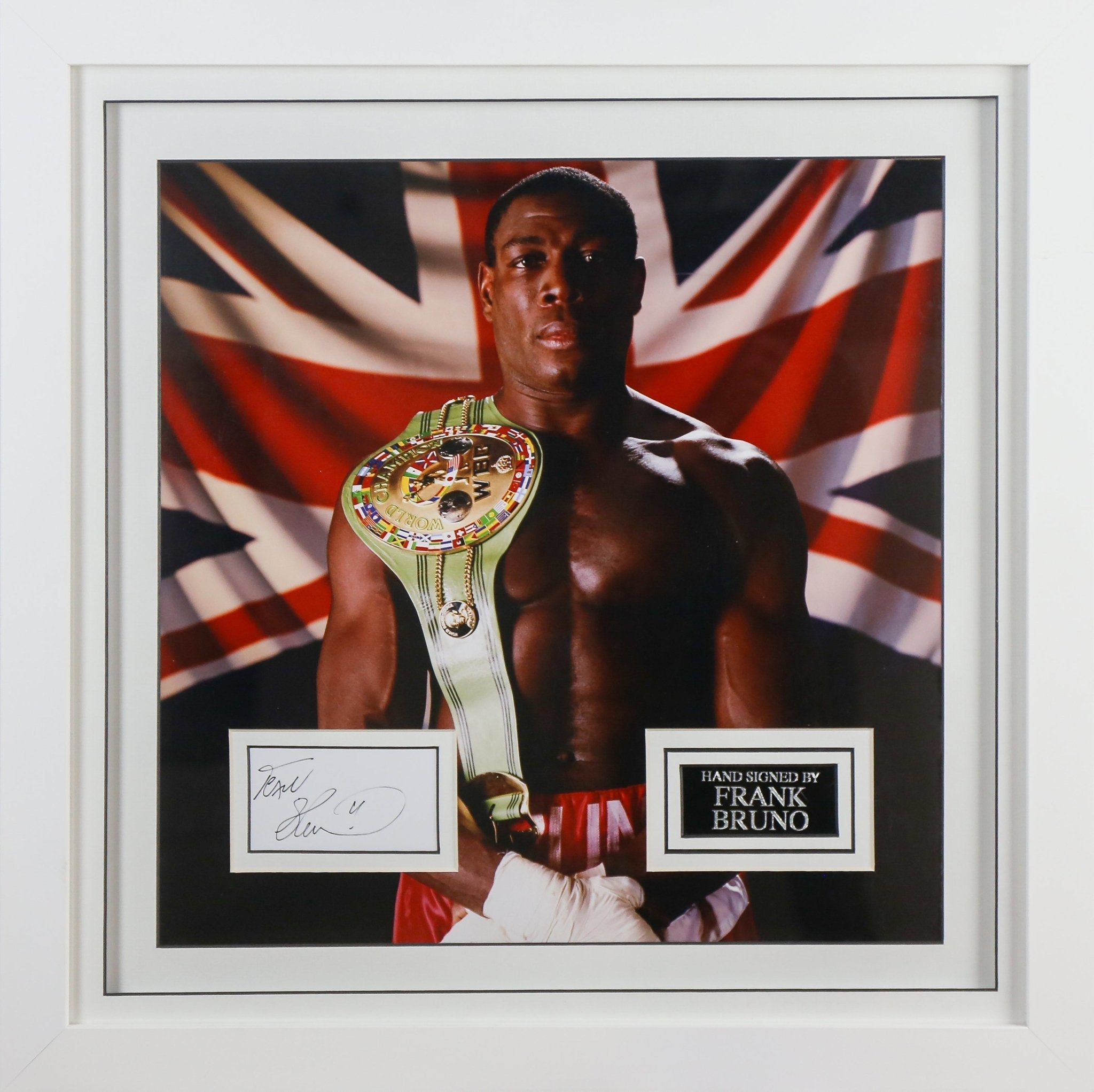Frank Bruno Signed White card Framed Display - Memorabilia Framers Shop